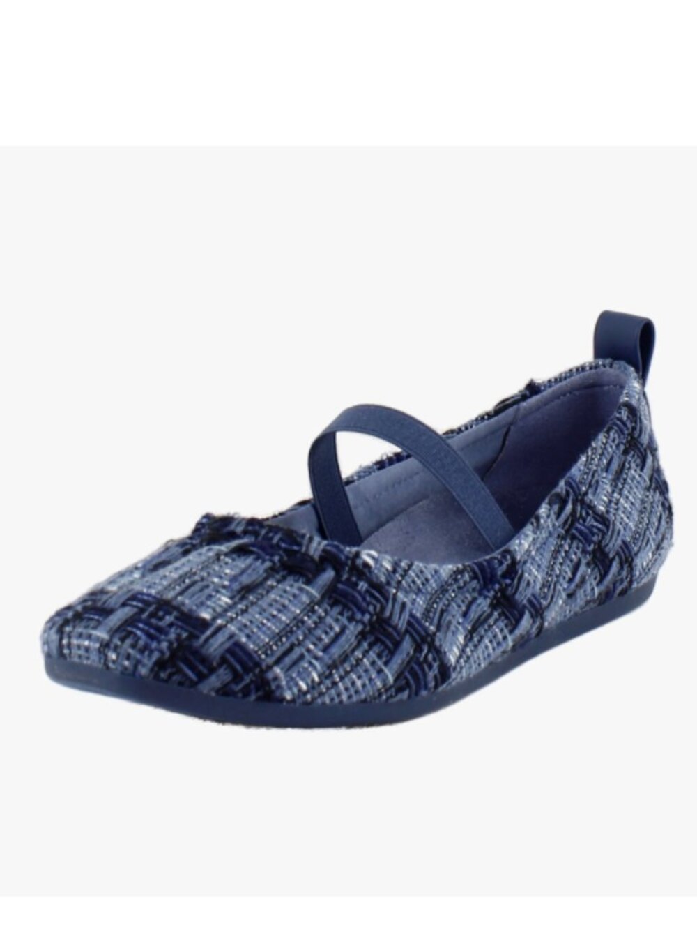 Vionic Navy Blue Tweed Colette Mary Jane Flats with Elastic Strap Orthotic Shoes